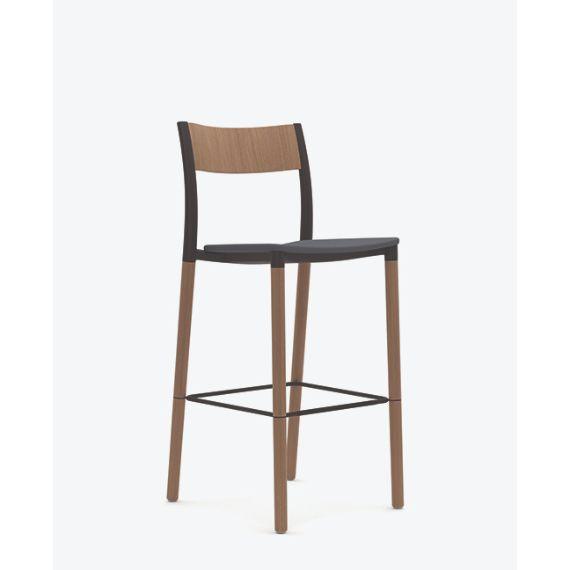 FLK301U1 Folk High Stool With Upholstered Seat and Wooden Back
