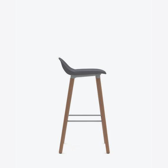 KIN503U3 Low Back Stool With Wooden Legs, Upholstered Shell