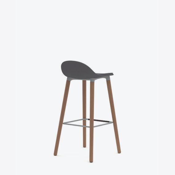 KIN503U3 Low Back Stool With Wooden Legs, Upholstered Shell